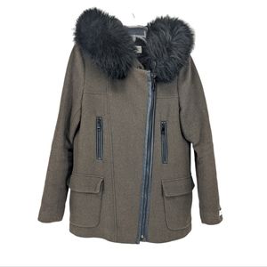 Calvin Klein Hooded Wool Blend Olive Green Mobwife Winter Coat Size Small